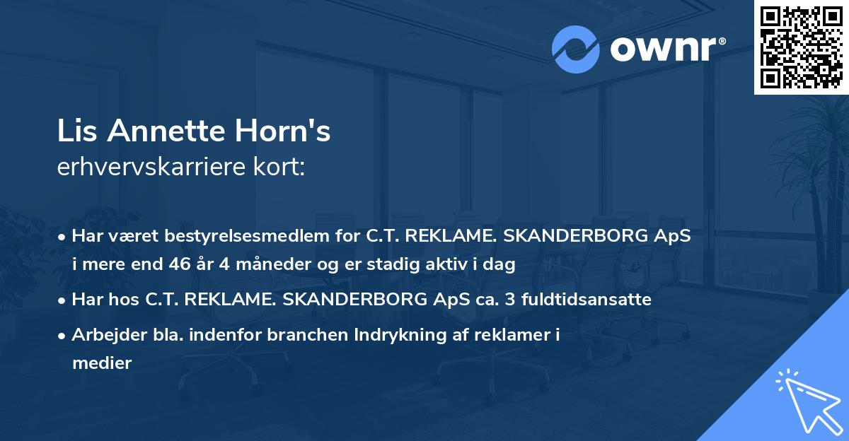 Lis Annette Horn's erhvervskarriere kort