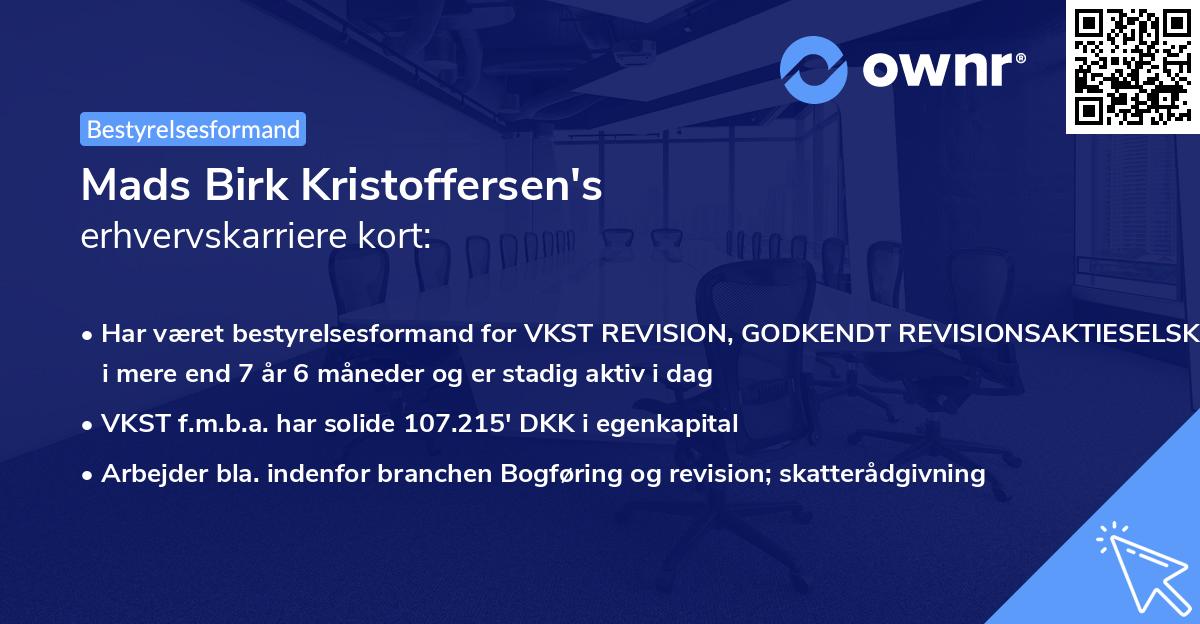 Mads Birk Kristoffersen's erhvervskarriere kort