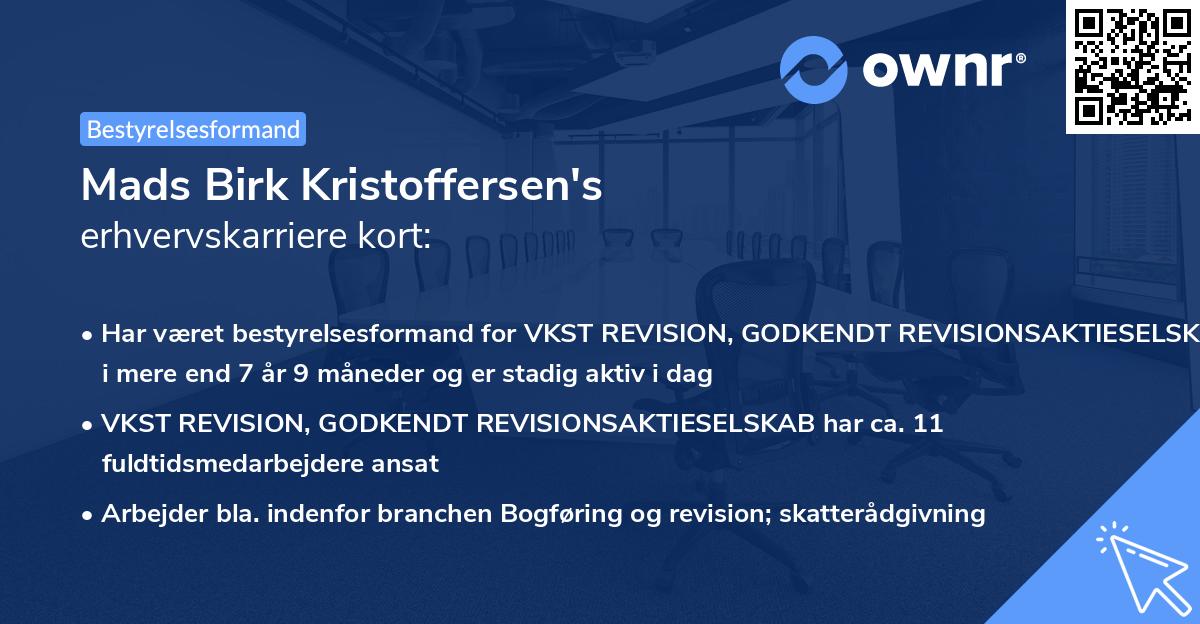 Mads Birk Kristoffersen's erhvervskarriere kort