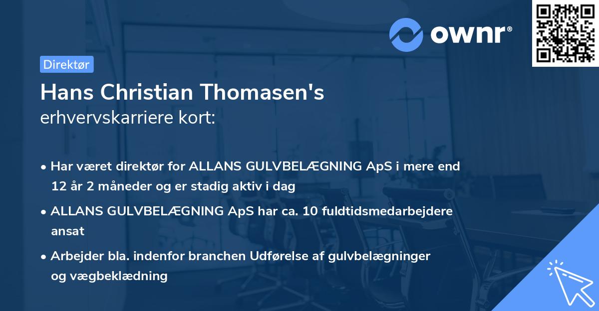 Hans Christian Thomasen's erhvervskarriere kort