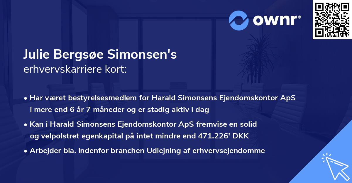 Julie Bergsøe Simonsen's erhvervskarriere kort