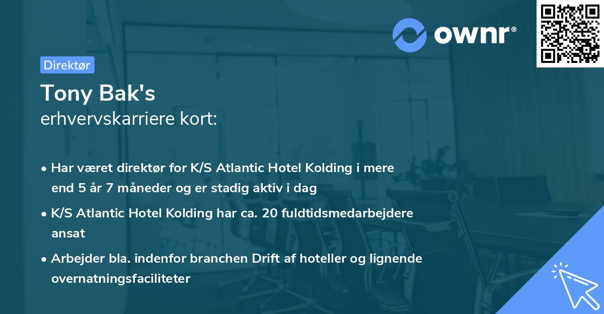 Tony Bak's erhvervskarriere kort