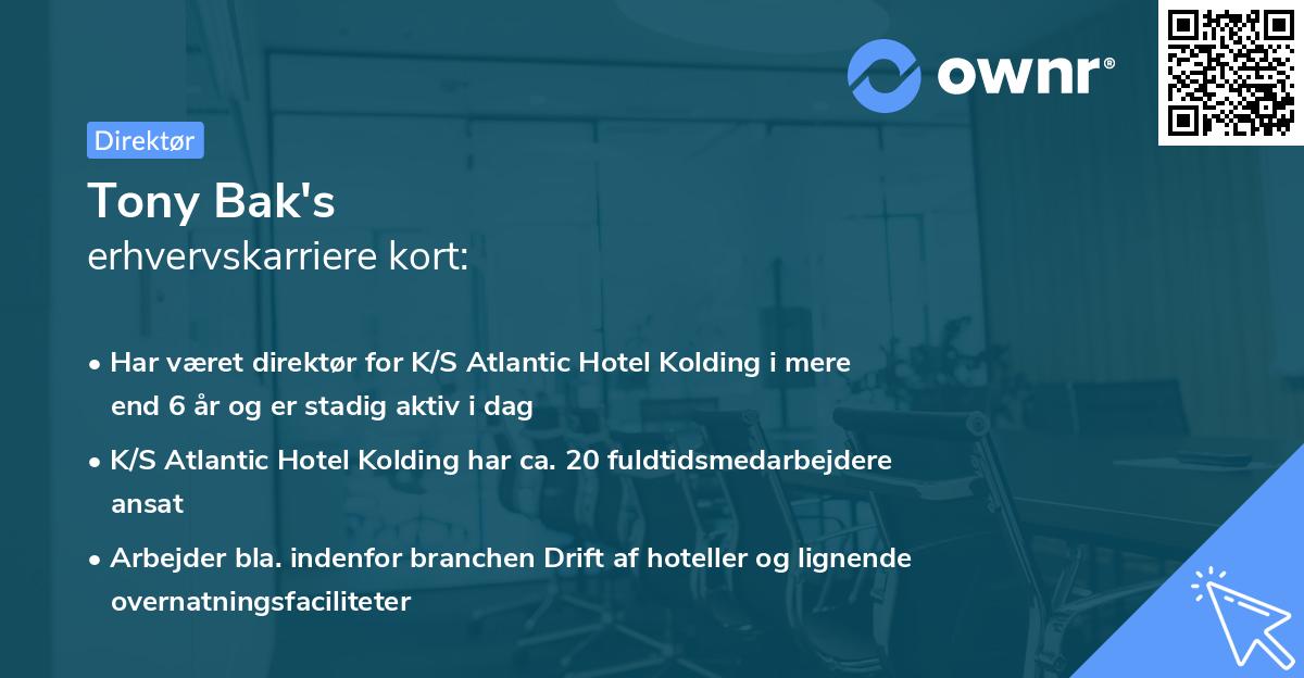 Tony Bak's erhvervskarriere kort