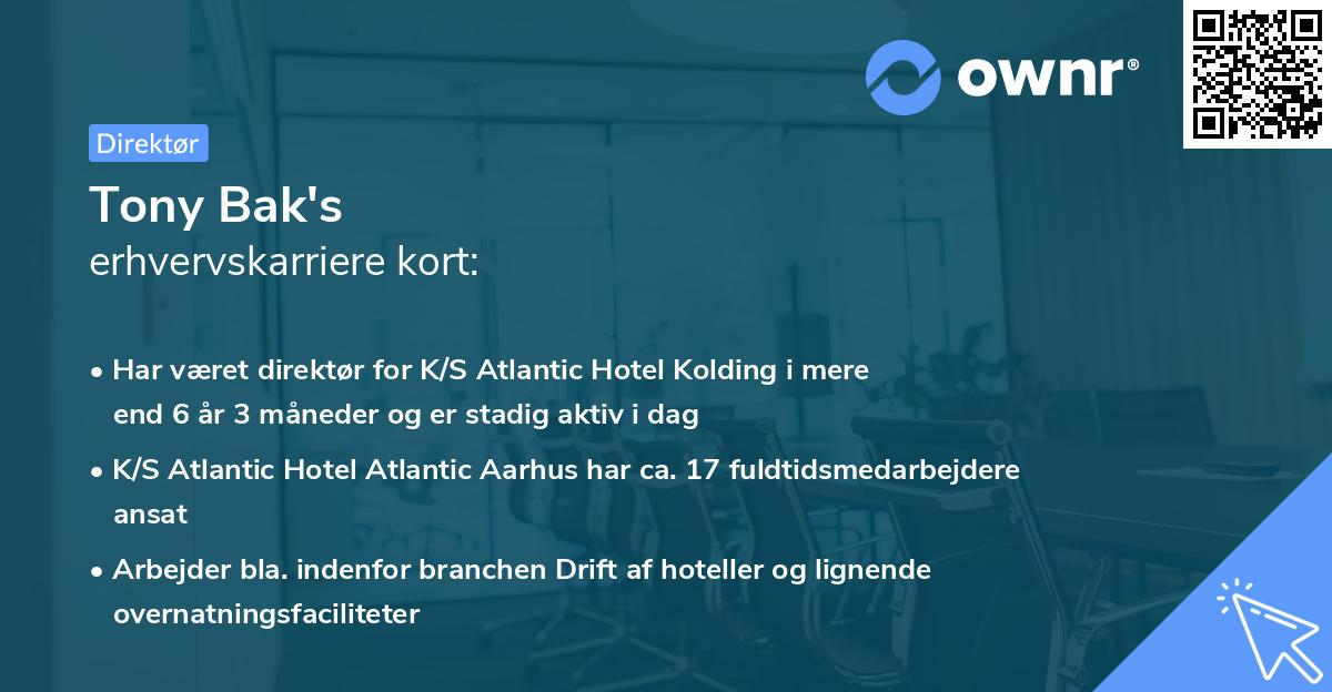 Tony Bak's erhvervskarriere kort