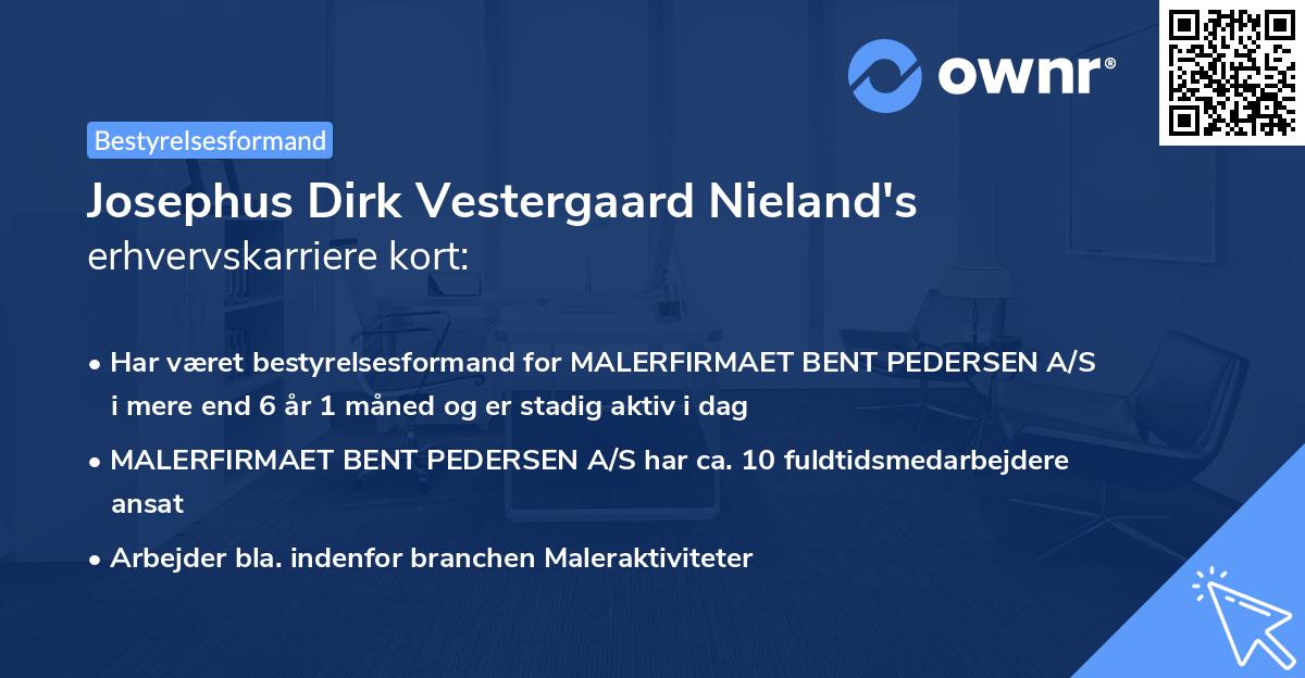 Josephus Dirk Vestergaard Nieland's erhvervskarriere kort