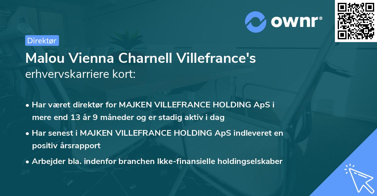Malou Vienna Charnell Villefrance's erhvervskarriere kort