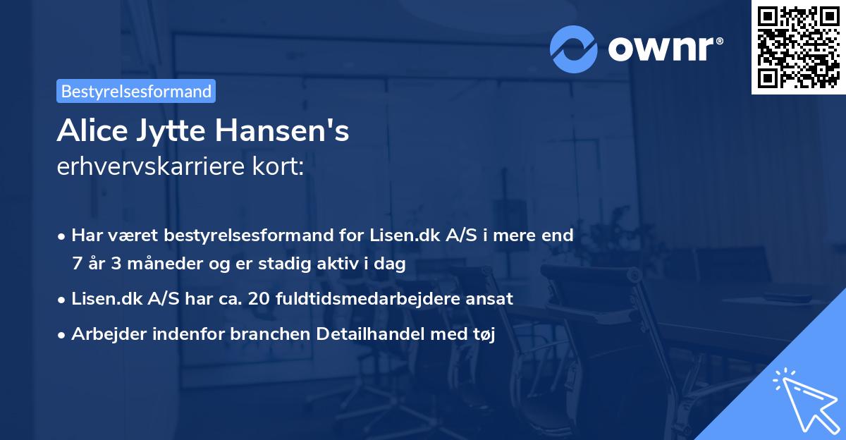 Alice Jytte Hansen's erhvervskarriere kort