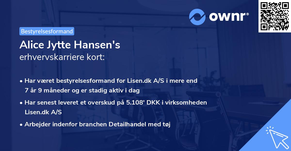 Alice Jytte Hansen's erhvervskarriere kort