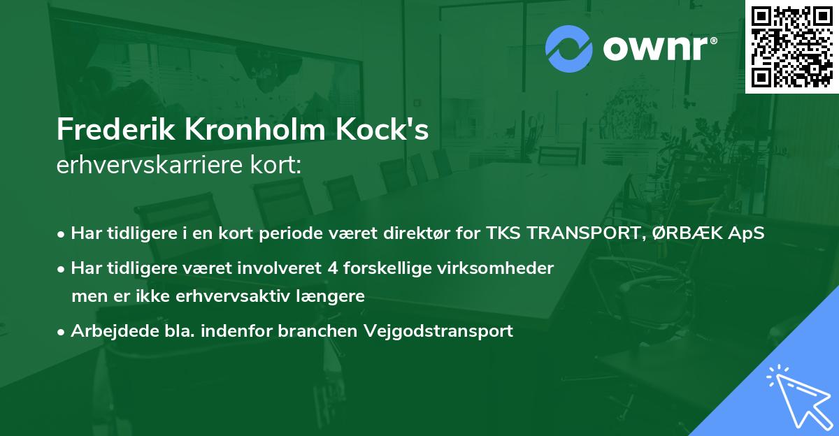 Frederik Kronholm Kock's erhvervskarriere kort