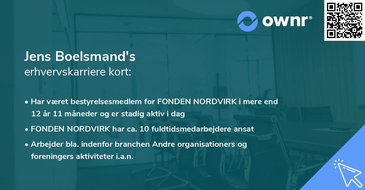Jens Boelsmand's erhvervskarriere kort