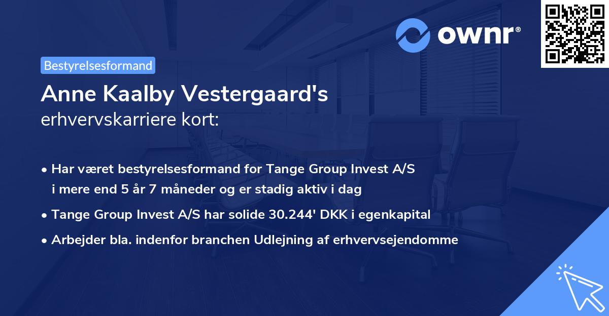 Anne Kaalby Vestergaard's erhvervskarriere kort