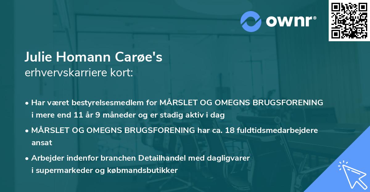 Julie Homann Carøe's erhvervskarriere kort