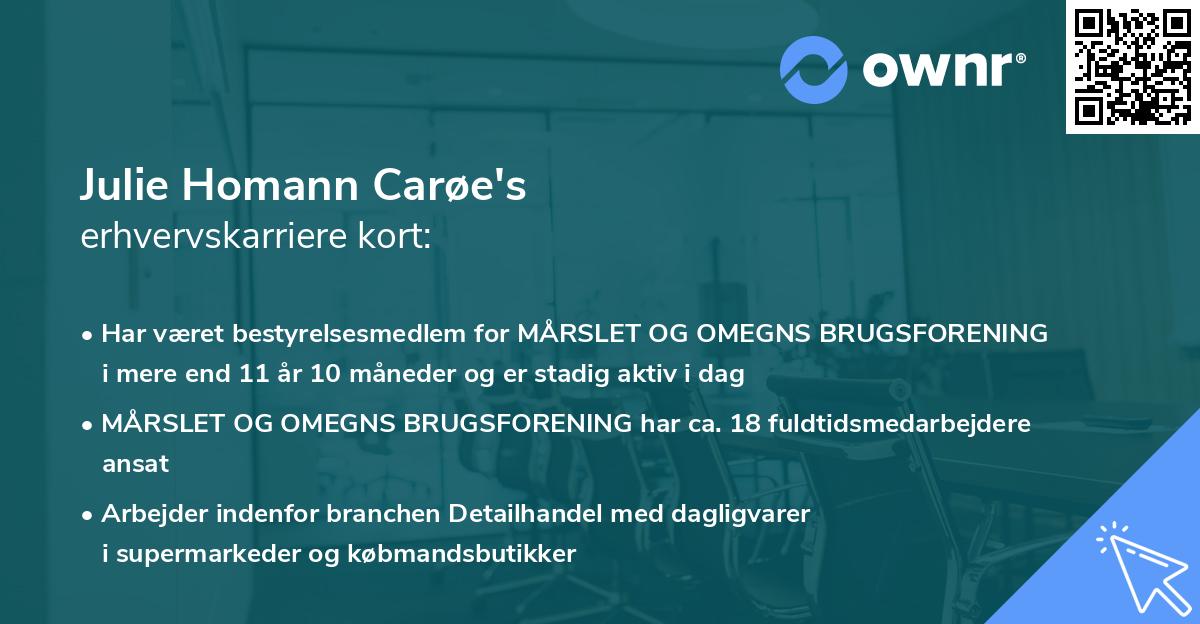 Julie Homann Carøe's erhvervskarriere kort