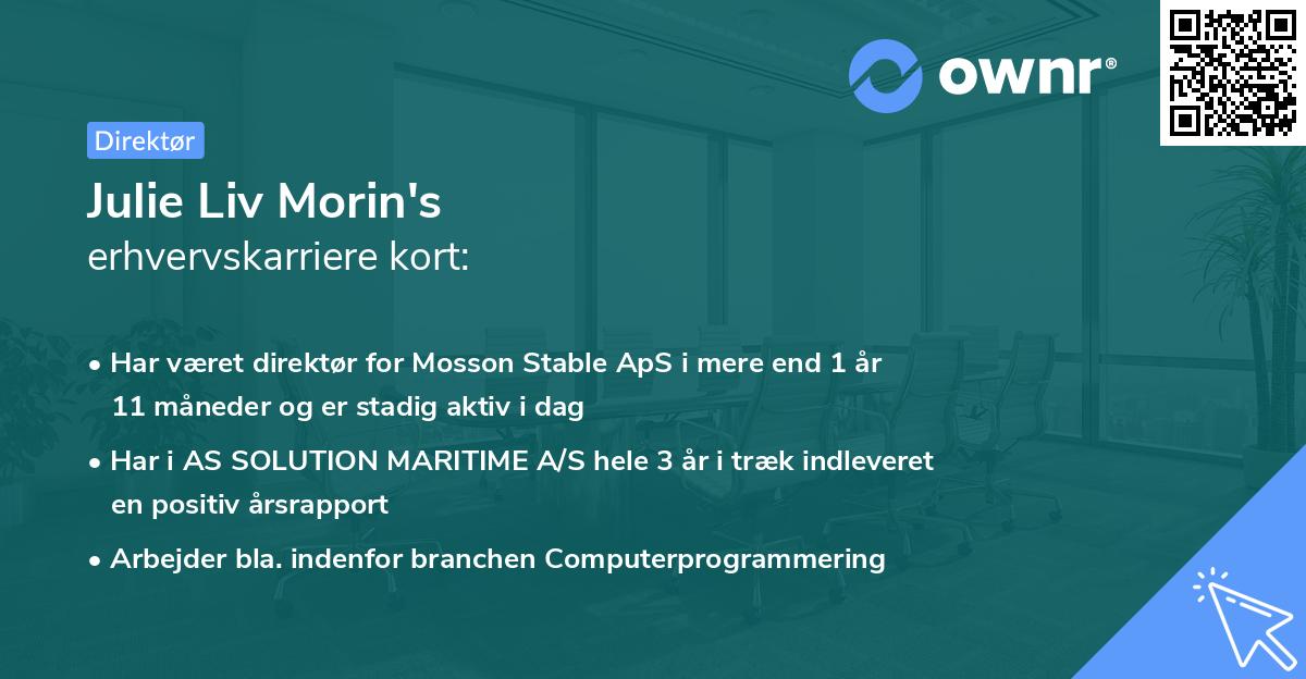 Julie Liv Morin's erhvervskarriere kort