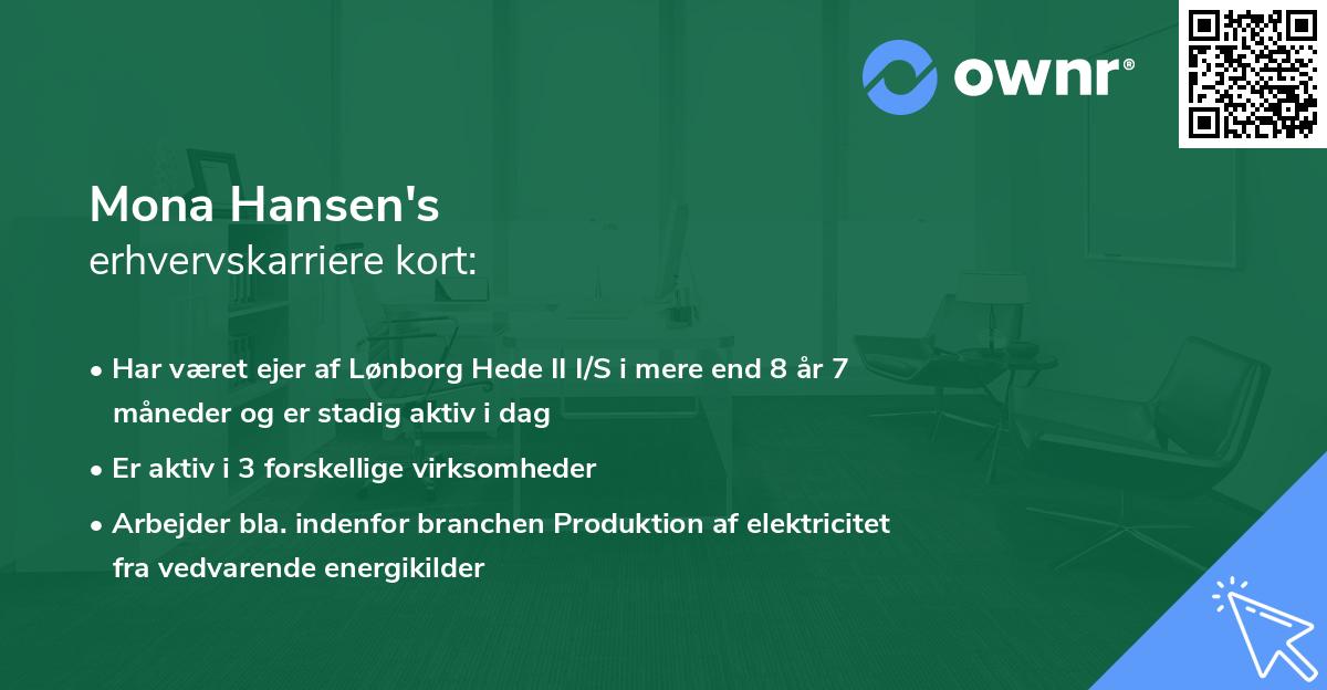 Mona Hansen's erhvervskarriere kort