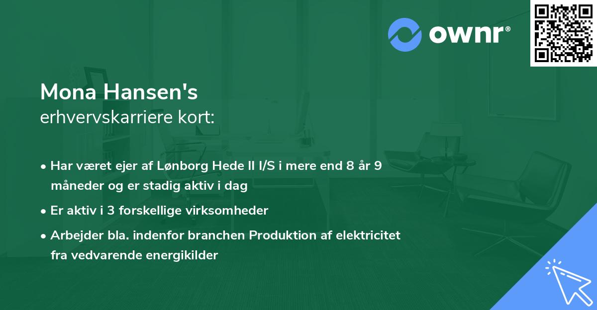 Mona Hansen's erhvervskarriere kort
