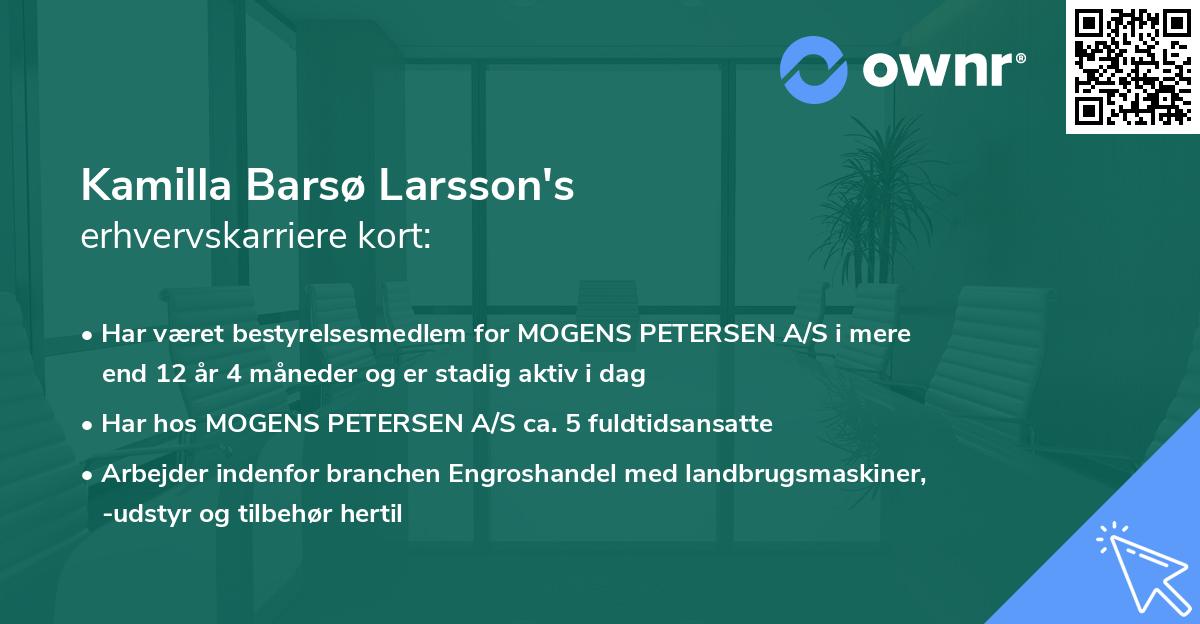Kamilla Barsø Larsson's erhvervskarriere kort