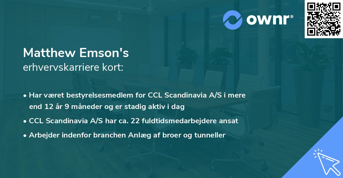 Matthew Emson's erhvervskarriere kort