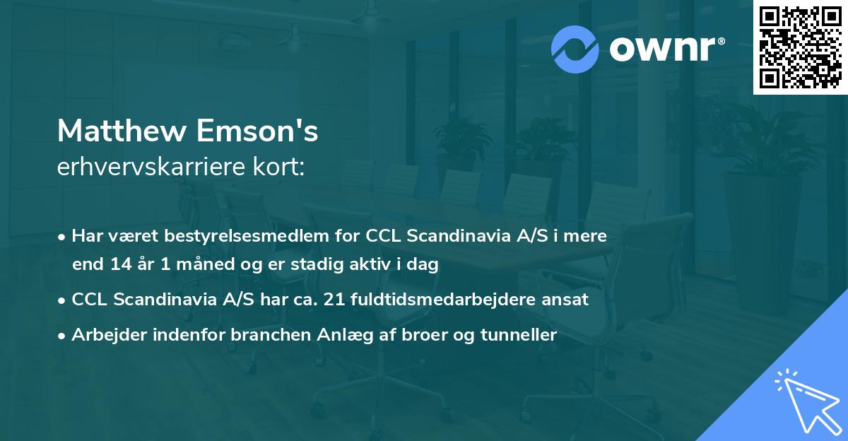 Matthew Emson's erhvervskarriere kort