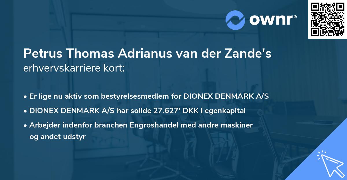 Petrus Thomas Adrianus van der Zande's erhvervskarriere kort