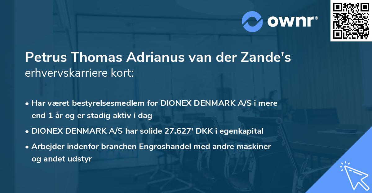 Petrus Thomas Adrianus van der Zande's erhvervskarriere kort