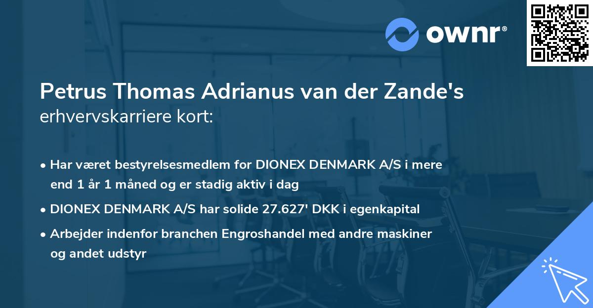 Petrus Thomas Adrianus van der Zande's erhvervskarriere kort