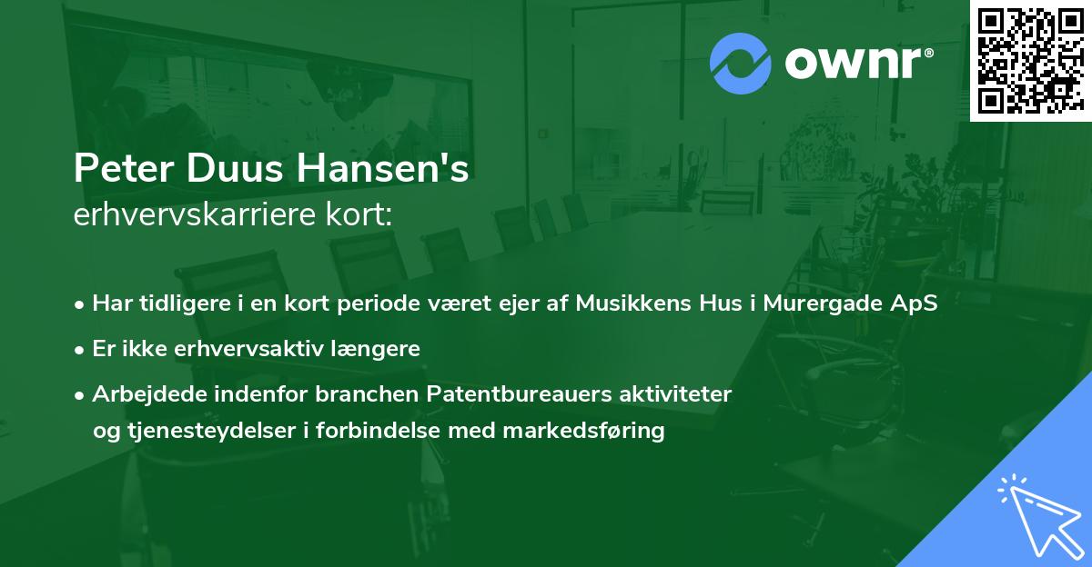 Peter Duus Hansen's erhvervskarriere kort