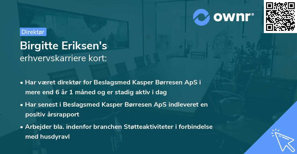 Birgitte Eriksen's erhvervskarriere kort