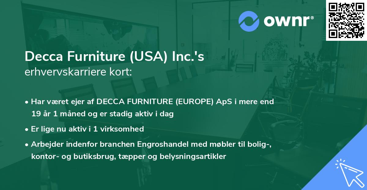 Decca Furniture (USA) Inc.'s erhvervskarriere kort