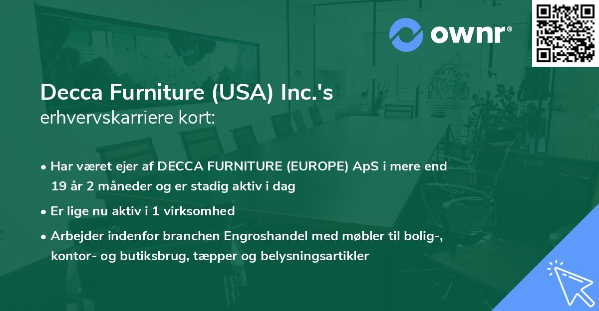 Decca Furniture (USA) Inc.'s erhvervskarriere kort