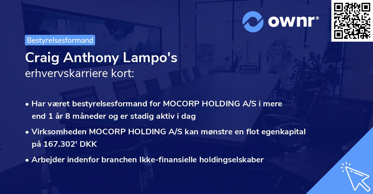 Craig Anthony Lampo's erhvervskarriere kort