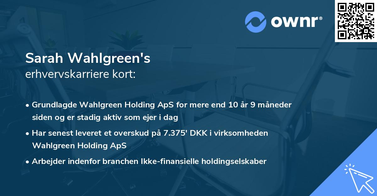 Sarah Wahlgreen's erhvervskarriere kort