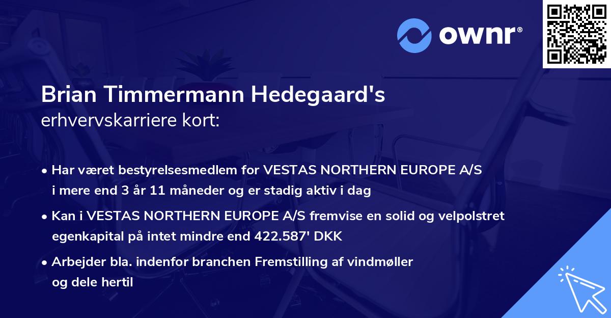 Brian Timmermann Hedegaard's erhvervskarriere kort