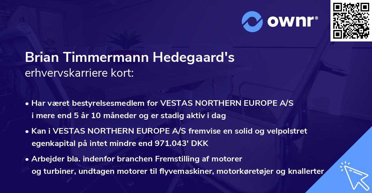 Brian Timmermann Hedegaard's erhvervskarriere kort
