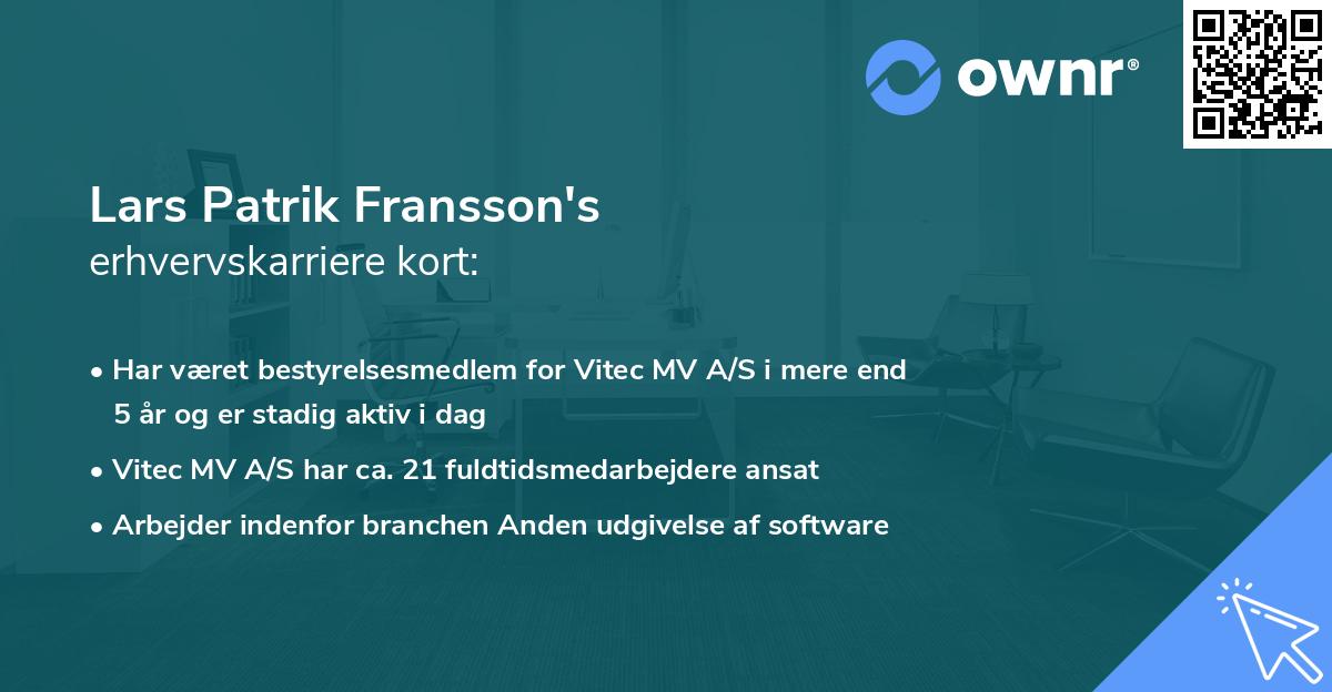 Lars Patrik Fransson's erhvervskarriere kort