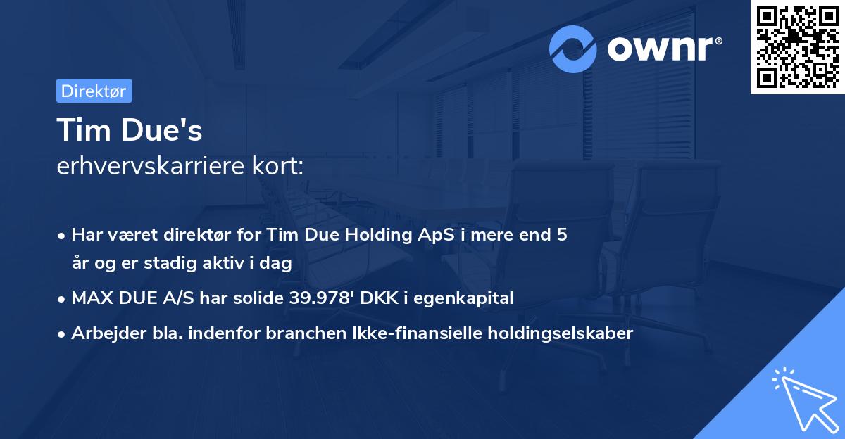 Tim Due's erhvervskarriere kort