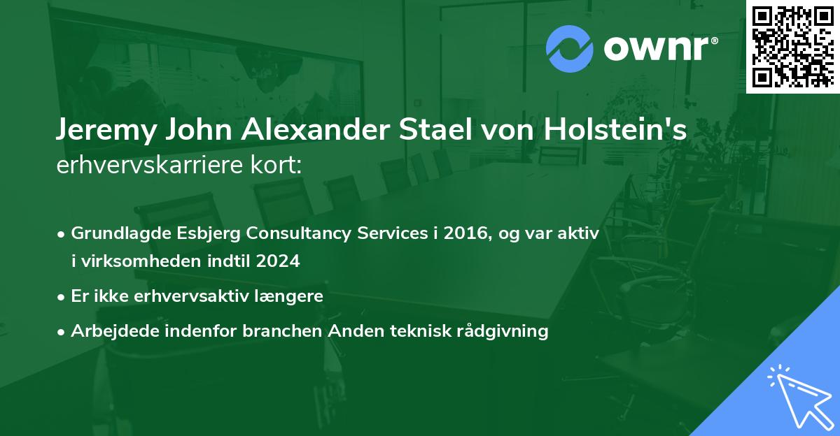 Jeremy John Alexander Stael von Holstein's erhvervskarriere kort