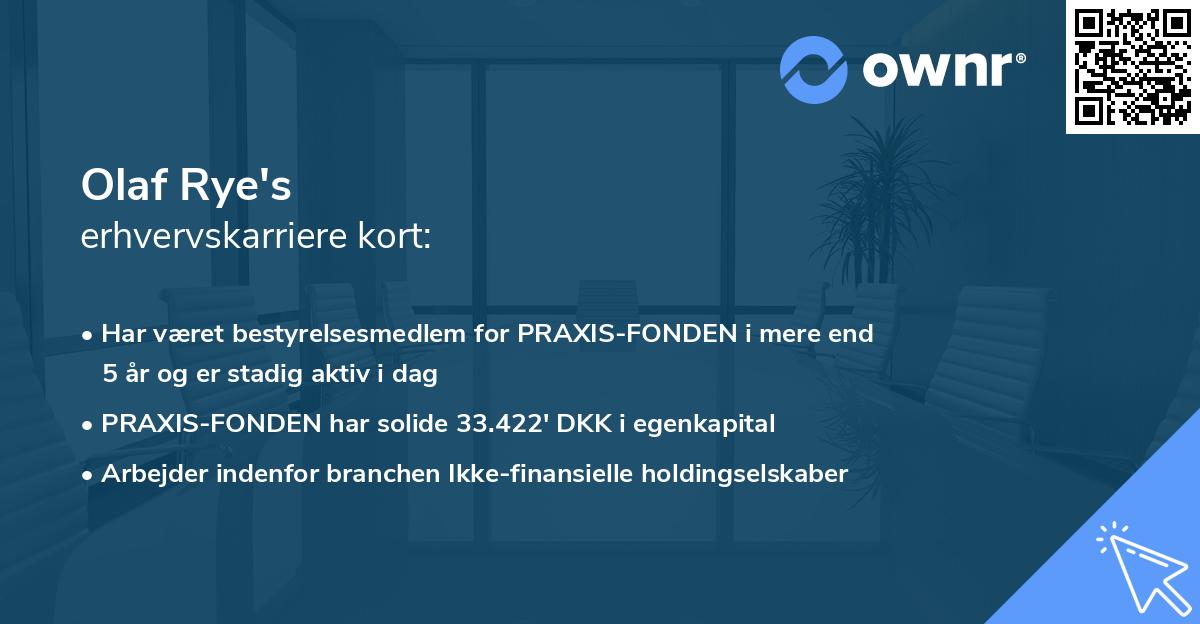 Olaf Rye's erhvervskarriere kort