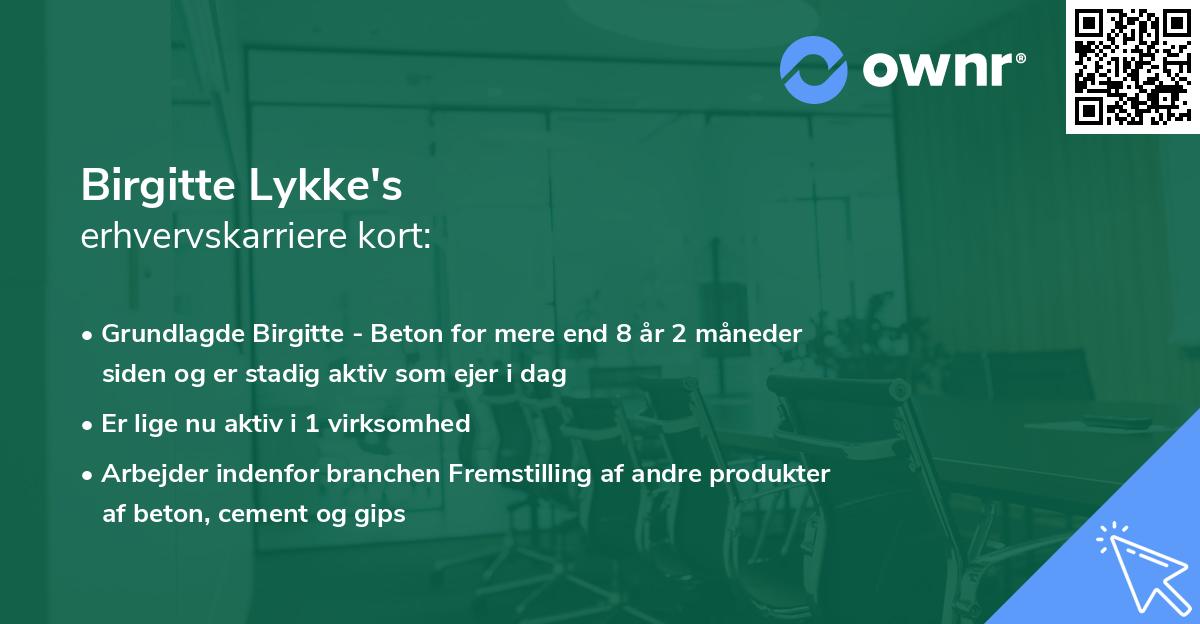 Birgitte Lykke's erhvervskarriere kort