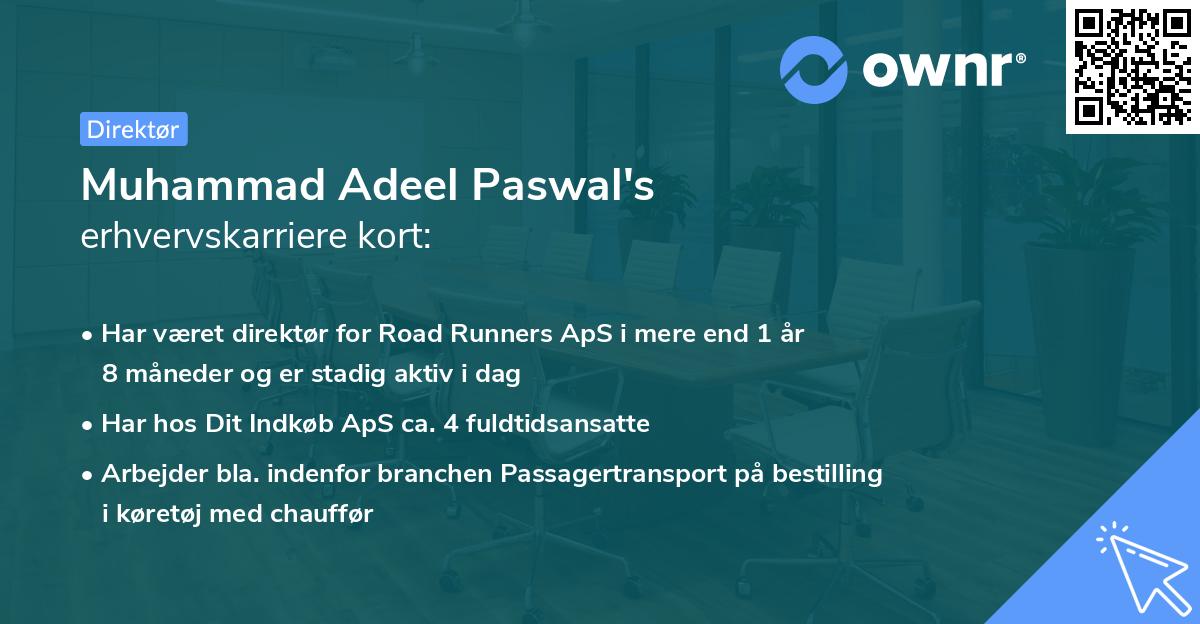 Muhammad Adeel Paswal's erhvervskarriere kort