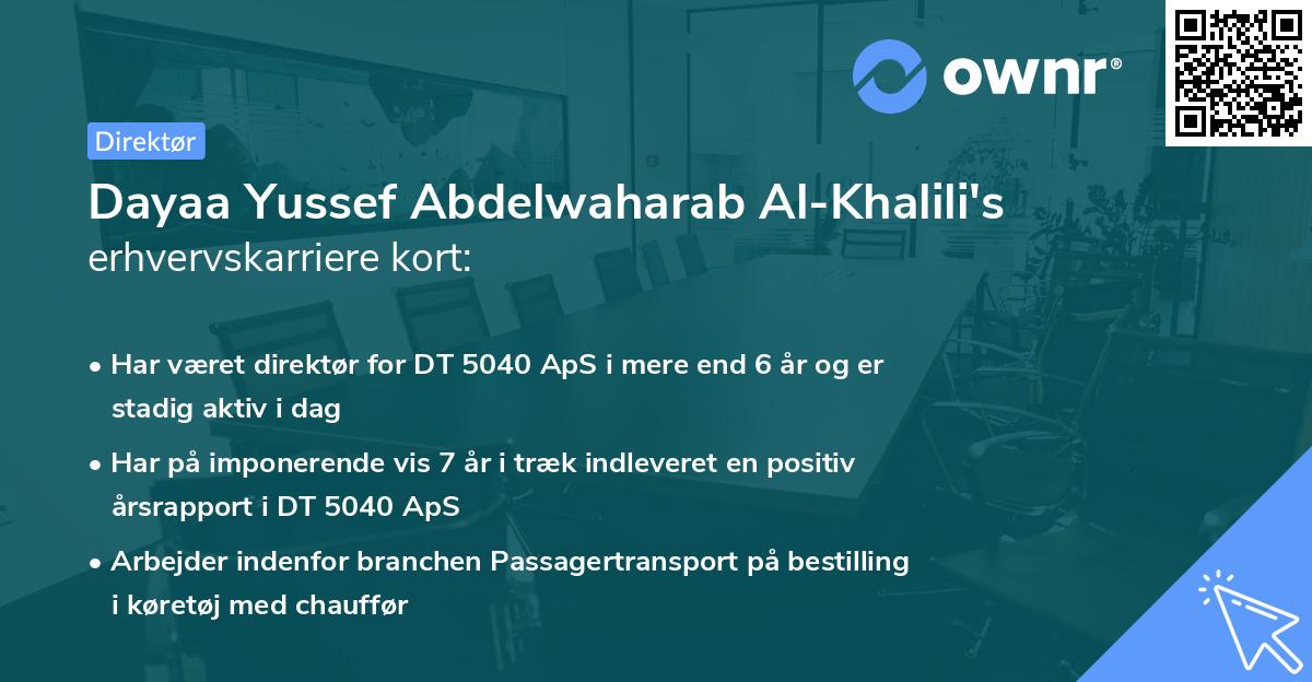Dayaa Yussef Abdelwaharab Al-Khalili's erhvervskarriere kort