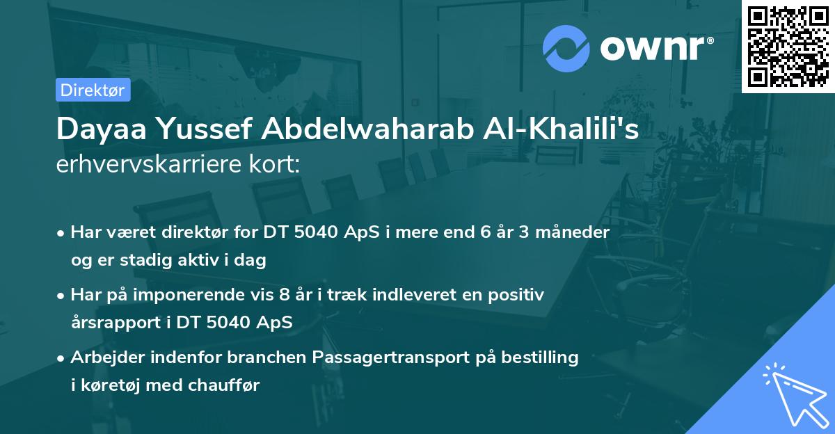 Dayaa Yussef Abdelwaharab Al-Khalili's erhvervskarriere kort