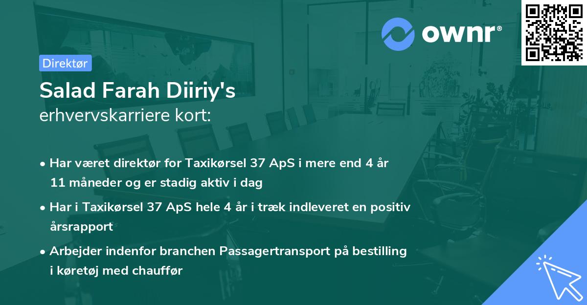 Salad Farah Diiriy's erhvervskarriere kort