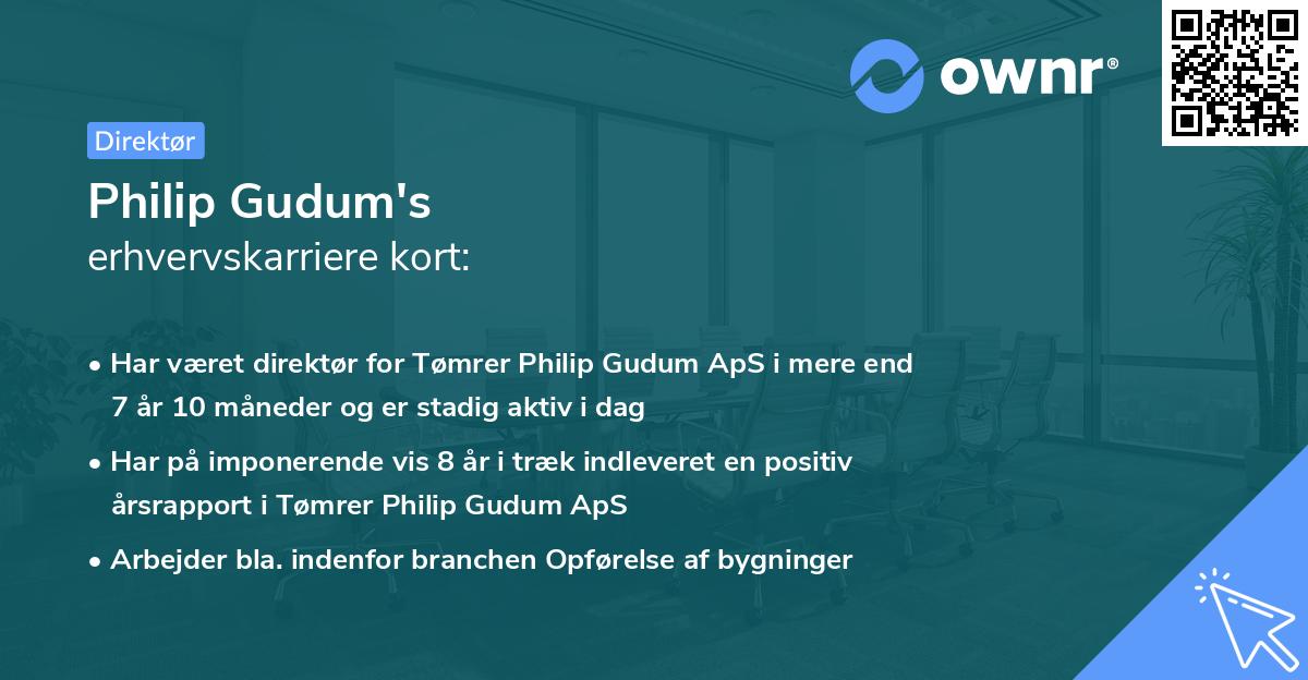 Philip Gudum's erhvervskarriere kort