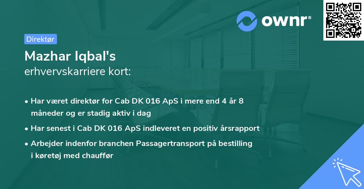 Mazhar Iqbal's erhvervskarriere kort