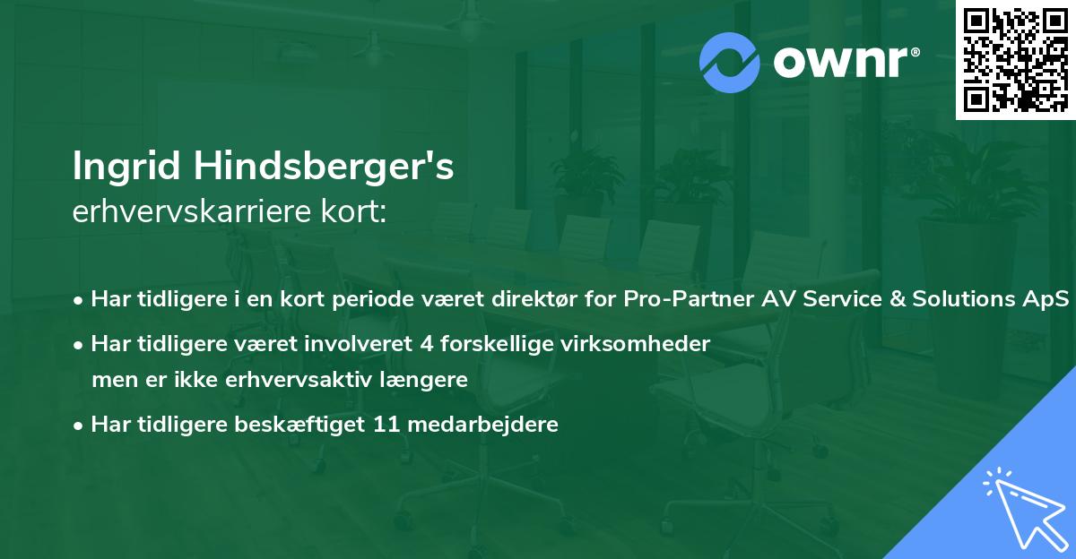 Ingrid Hindsberger's erhvervskarriere kort