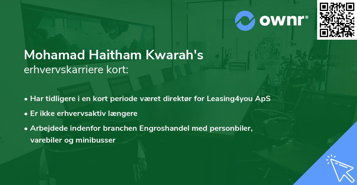 Mohamad Haitham Kwarah's erhvervskarriere kort