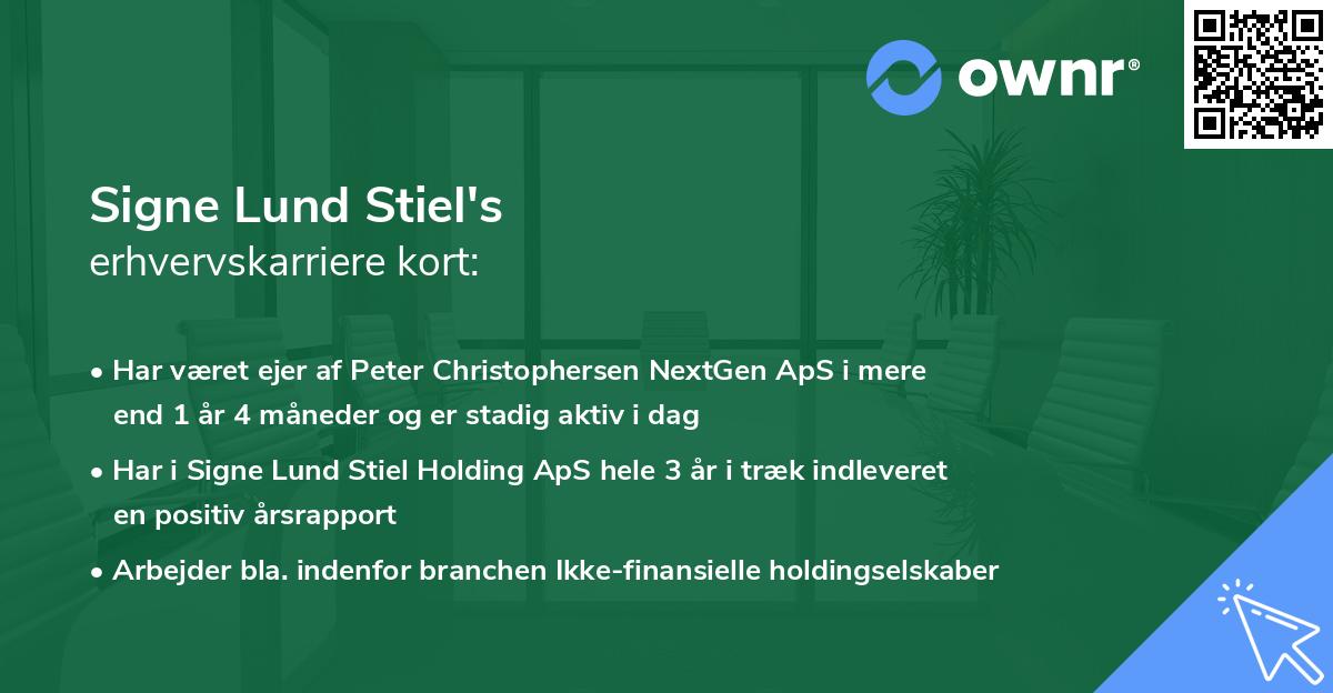 Signe Lund Stiel's erhvervskarriere kort