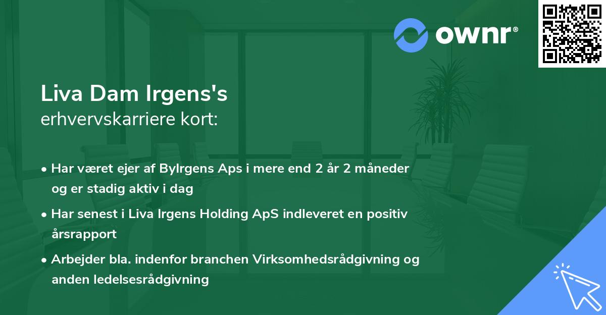 Liva Dam Irgens's erhvervskarriere kort