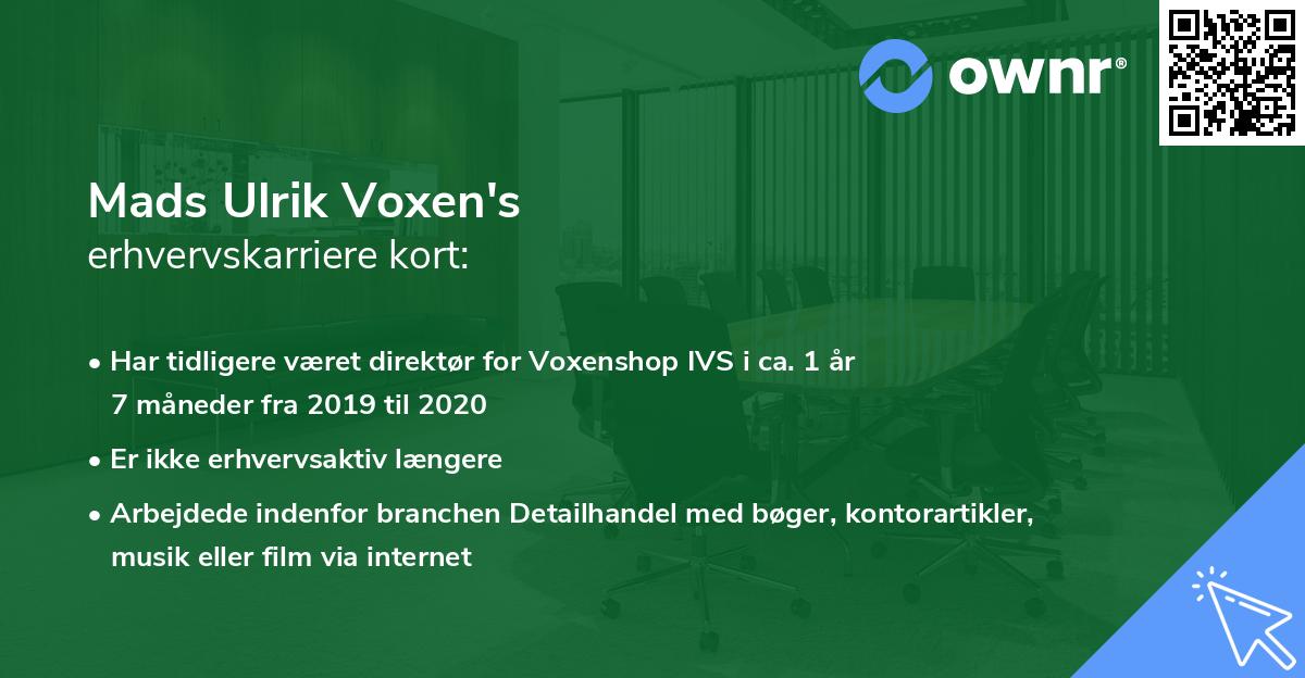 Mads Ulrik Voxen's erhvervskarriere kort